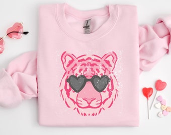 Tiger Valentines Sweatshirt, Heart Glasses shirt, Valentines Day Sweatshirt, Cute Crewneck