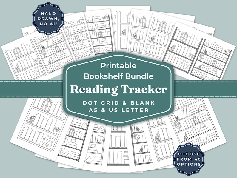 Printable Bookshelf Reading Tracker, Digital Book Log, Hand Drawn ...