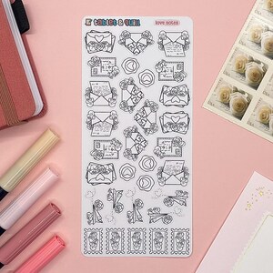 Valentinstag Themed Liebesnotizen DIY Schwarzweiß Bullet Journal Matte Papier Aufkleber Blatt für Planer, Agenda, Journals, Bujo