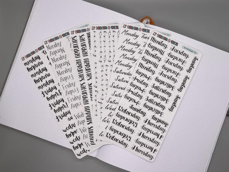 Hand-lettered Days of the Week Stickers: Planner Organization (style 02 ...