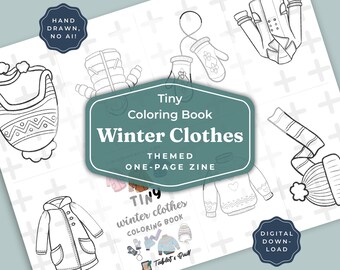 Printable Tiny Winter Clothes Coloring Book, DIY 1 Page Zine Craft, Cute Winter Coloring Page, Pocket Coloring Activity Digital Download PDF