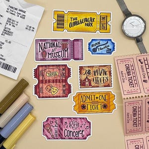 Ticket Themed Ticket Booth Die Cut Sticker Flakes, Unique & Handmade made of Matte Paper Sticker for Planners, Agendas, Journals, Bujo