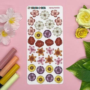 Flower Themed Spring Flowers Bullet Journal Stickers, Unique Handmade Designs for Planner Enthusiasts, Decorative & Functional Bujo Sheets