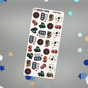 Pegatinas de casino "Siente la suerte" para bullet journal, diseños únicos hechos a mano para los amantes de la planificación, hojas de pegatinas decorativas y funcionales.