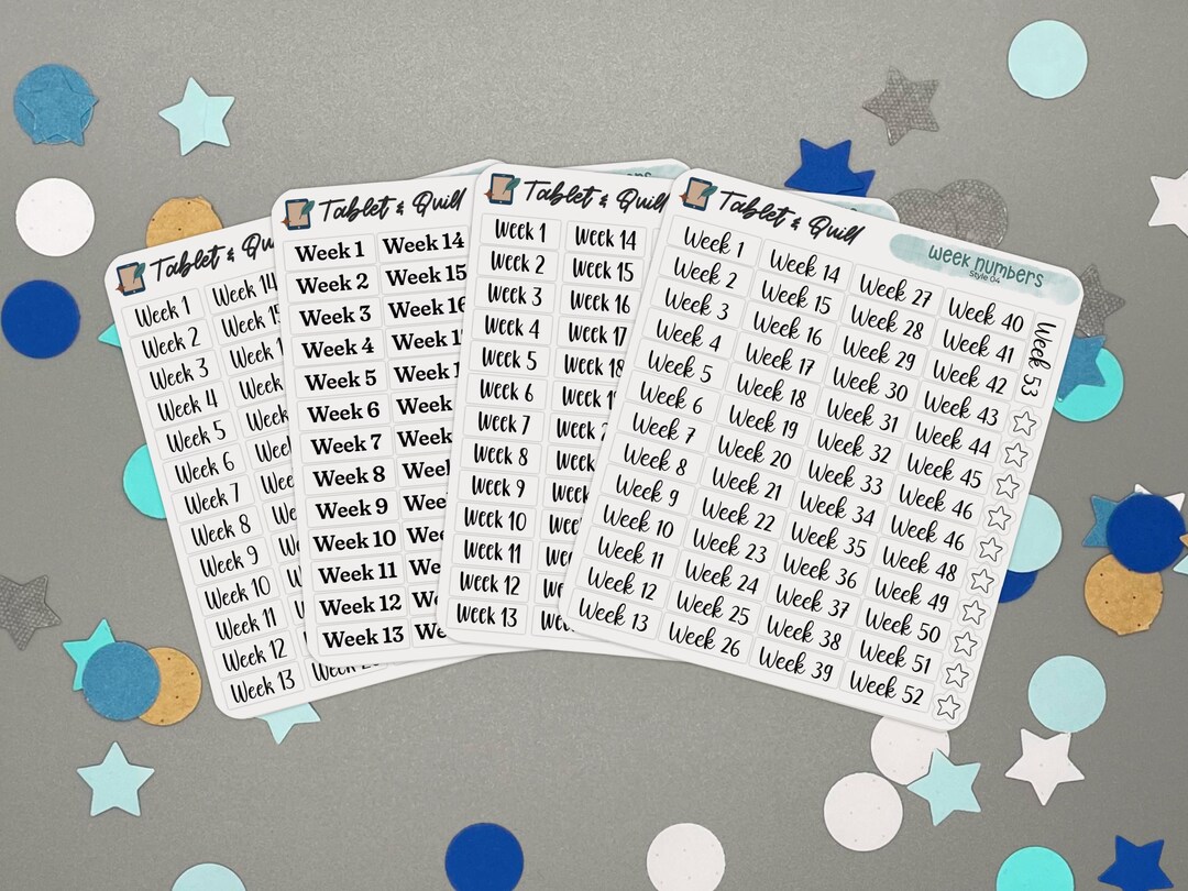 Yearly Week Numbers Sticker Sheet for Planners and Bullet Journals - Etsy