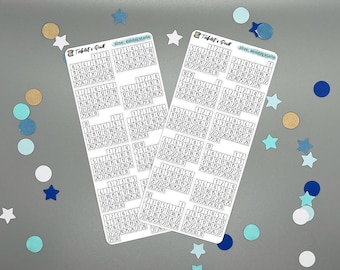 2026 Mini Calendar Stickers Sheet - Monthly Planner Labels for Future Log, Year at a Glance, Birthdays Holidays Trackers for Bullet Journals
