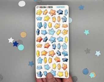 Paper Stars Cute Bullet Journal Stickers, Unique Kawaii Handmade Designs for Planner Enthusiasts, Decorative & Functional Sticker Sheets