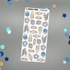 Crystal Stickers for Journals, Aesthetic Gemstone Sticker Sheet, Witchy Planner Stickers, Boho Crystal Stickers, Pastel Bullet Journal Set