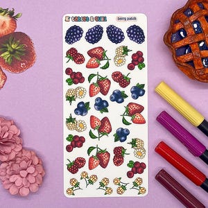 Stickers Bullet Journal sur le thème des baies, motifs uniques faits main pour les amateurs d'agenda, feuilles d'autocollants décoratifs et fonctionnels