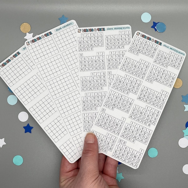 Mini Kalender Stickers Vel - Maandelijkse Planner Labels voor Toekomstig Logboek, Jaar in één oogopslag, Verjaardagen, Vakantie Trackers voor Bullet Journals