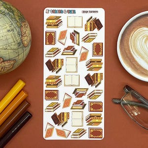 Book Themed Page Turners Bullet Journal Stickers, Unique Handmade Designs for Planner Enthusiasts, Decorative & Functional Sticker Sheets