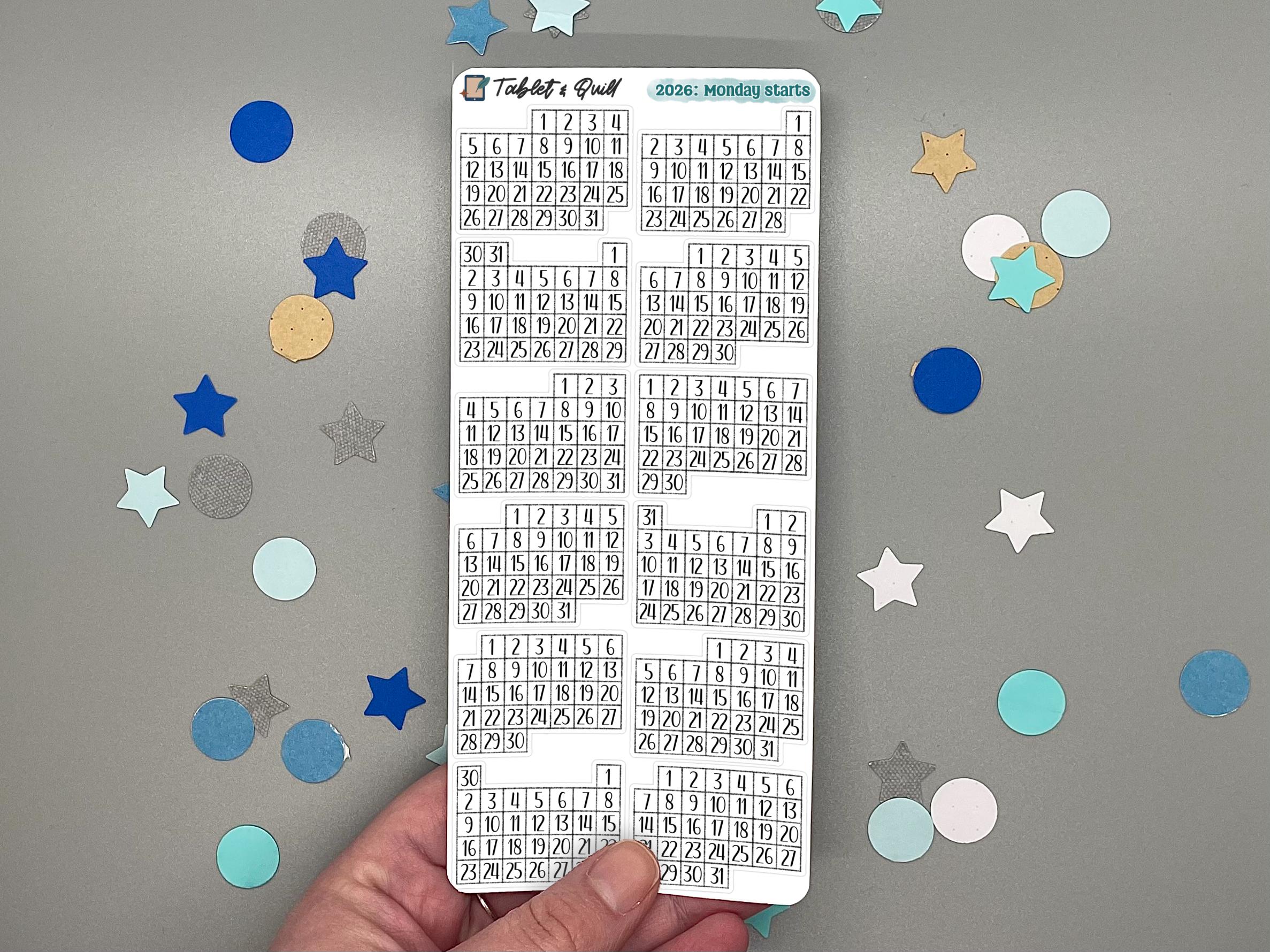 2026 Mini Calendar Stickers Sheet - Monthly Planner Labels for Future ...