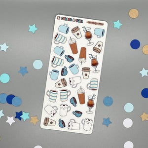 Coffee Bullet Journal Stickers for Monthly Spreads and Daily Bujo Weekly Spreads, COLOR Sticker Sheet for Café, Coffee, Cozy Morning Vibes