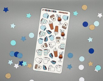 Coffee Cup Sticker Sheet: Colorful Bujo Planner Stickers