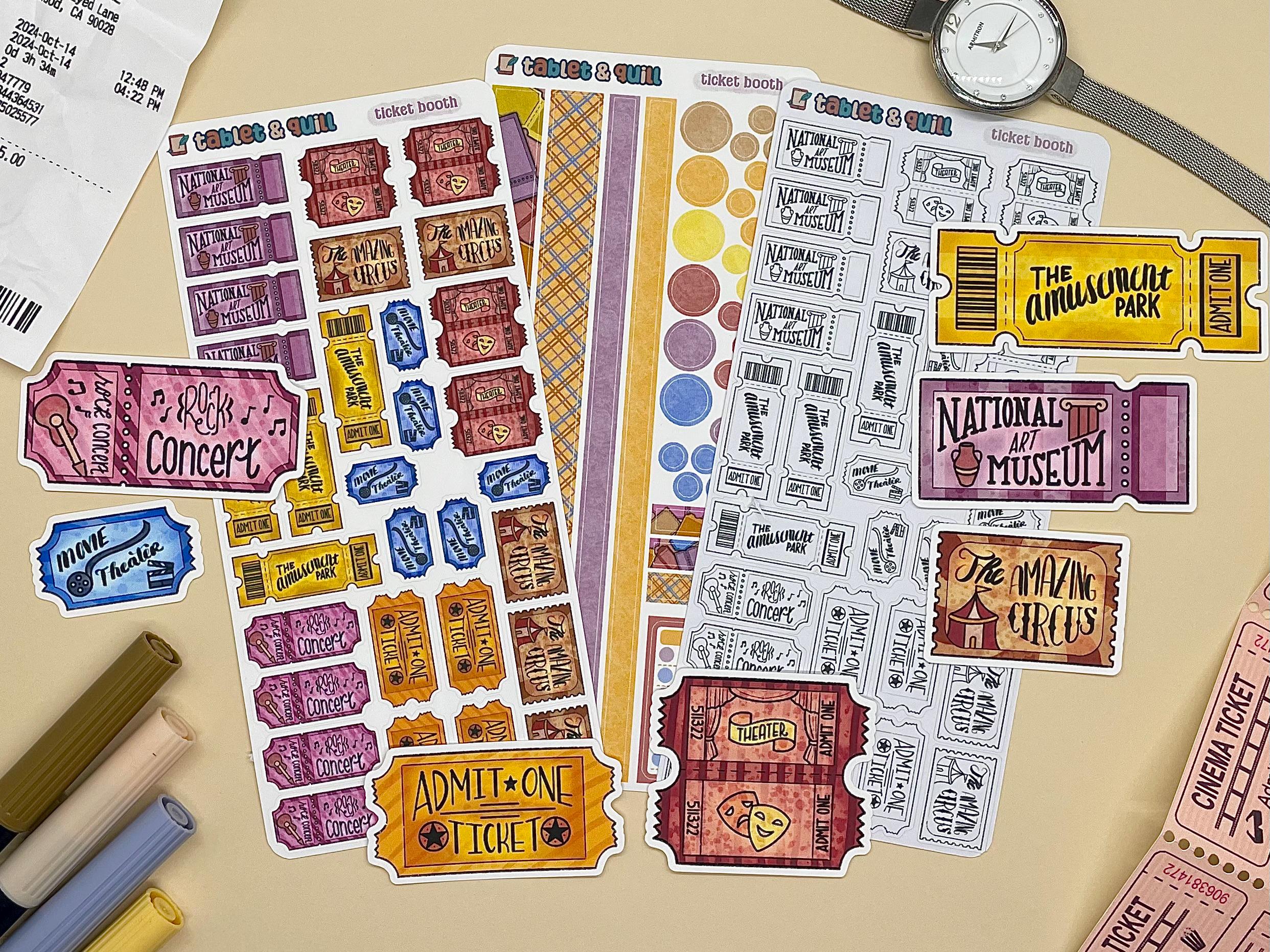 Ticket Sticker Color Your Own Ticket Stickers: Black and White Planner Stickers - Etsy