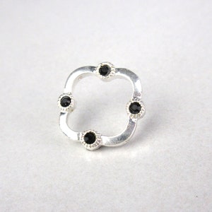 Sterling Silver Bead Frame w/ 4 Jet Crystals - Diamond Shape - 6mm