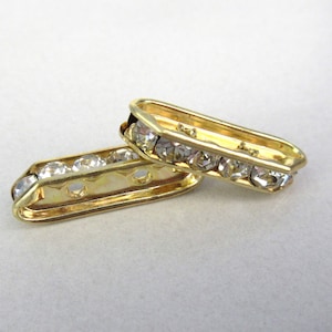 Gold Plated 2 Strand Spacer Bar - Clear Crystal - 21x6mm