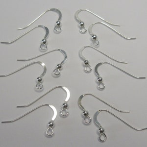 Sterling Silver Ear Wires - Fish Hook - Flattened - 21 mm with 2.5 mm Ball - Pkg of 12