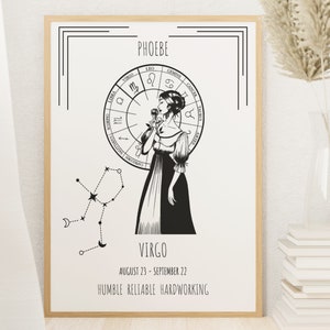 Personalized Virgo Zodiac Print, Zodiac Wall Art, Star Sign Gift, Virgo Astrology, Bedroom Print, Birthday Gift