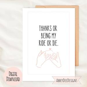 Cartão de agradecimento por ser meu passeio ou morte, cartão de agradecimento, cartão de aniversário para seu melhor amigo, meu melhor amigo passeio ou morte, cartão de download digital