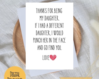 Tarjeta divertida para hija: agradecimiento sarcástico o cumpleaños (descarga digital)