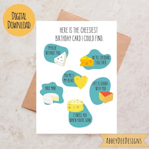 Cartão de aniversário extravagante para amigo, cartão de aniversário engraçado para amigo, cartão para marido, cartão de aniversário para esposa. Cartão de queijo engraçado. Cartão imprimível