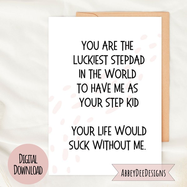 Funny Printable Card for Stepfather, Thank you digital card, Funny Bonus Dad Card. Card from Bonus Kid, Step Child