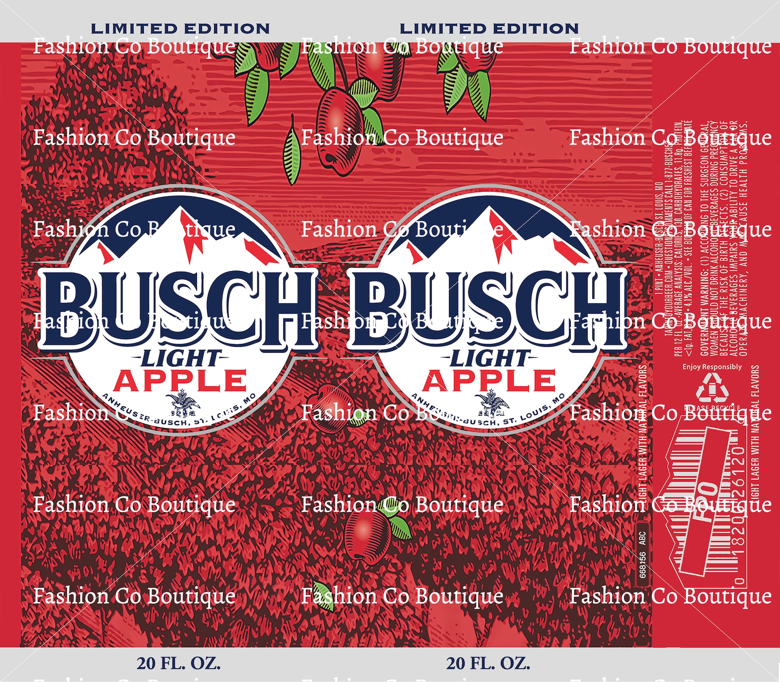 Busch Light Apple SVG Tumbler Design Sublimation Wrap Etsy