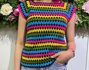 CROCHET PATTERN, Modern crochet vest pattern, Striped vest pattern, Crochet granny sweater pattern, Crochet modern pullover