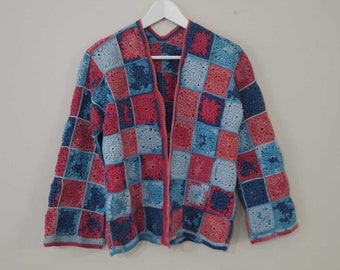 Granny Square Women's Cardigan , Granny Square Jacket , Crochet Patterned Jacket, Handmade Granny Square Cardigan, Oversize Cardigan