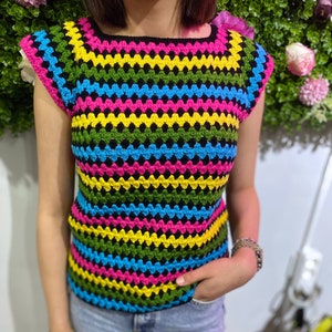 CROCHET PATTERN, Modern crochet vest pattern, Striped vest pattern, Crochet granny sweater pattern, Crochet modern pullover