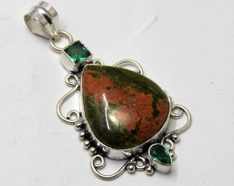 Unakite Pendant Sterling Silver Pendant Unakite Gemstone Handmade Silver Gemstone Jewellery Unakite Silver Handmade Pendant Necklaces