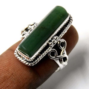 Nephrite Jade Sterling Silver Ring - Natural Green Stone