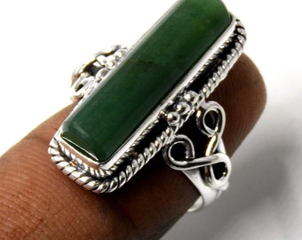 Nephrite Jade Sterling Silver Ring - Natural Green Stone