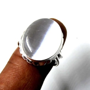 Oval Selenite Ring: Sterling Silver Handmade Wedding Jewelry