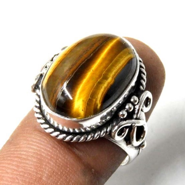 Bague oeil de tigre, bague faite main en argent sterling 925, bague en argent oeil de tigre, bague oeil de tigre naturel, bague en argent, bague bohème