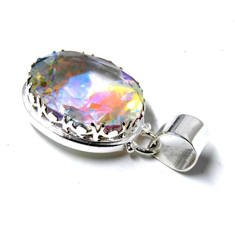 Rainbow Mystic Topaz Pendant , Sterling Silver Mystic Topaz Necklace, 37x22 mm Mercury Mystic Topaz Jewelry Pendant ,Gift For Her, Necklace image 4