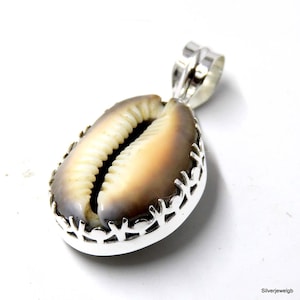 Sterling Silver Cowrie Shell Pendant: Snakehead Seashell Necklace