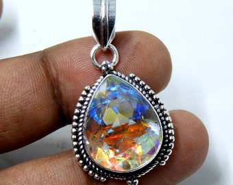 Ciondolo con topazio mistico arcobaleno: filigrana in argento sterling, fatto a mano