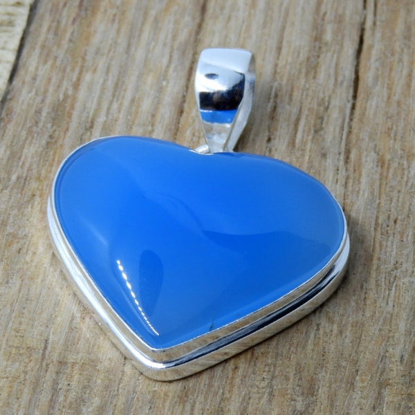 Heart Chalcedony Pendant,Blue Heart Chalcedony Pendant,Natural Chalcedony Heart Necklace Pendant,Handmade Jewelllery