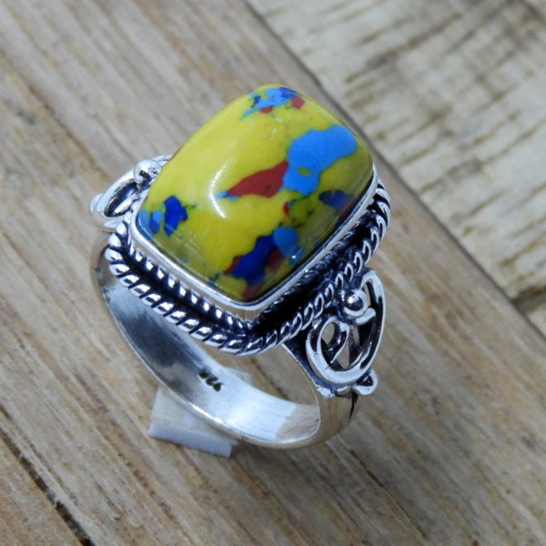 Mosaic Jasper Ring , Sterling Silver Ring Mosaic Jasper Jewellery Ring,Yellow Jasper Ring, Handmade Ring, Statement Ring
