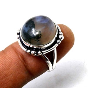 Anillo de plata de ley con ágata musgosa verde: solitario de piedra preciosa hecho a mano