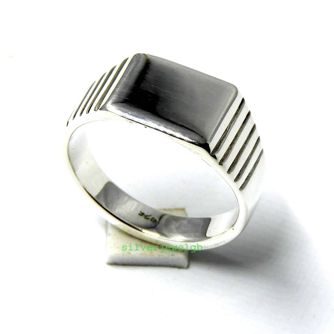 LIMSUP Men's Stainless Steel Signet Ring With Square Agate Stone - Classic Wedding Band & Jewelry Gift - View #2