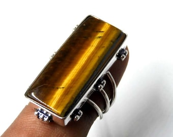 Handmade Tiger&#39;s Eye Sterling Silver Ring: Boho Gemstone Jewelry