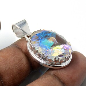 Rainbow Mystic Topaz Pendant , Sterling Silver Mystic Topaz Necklace, 37x22 mm Mercury Mystic Topaz Jewelry Pendant ,Gift For Her, Necklace image 7