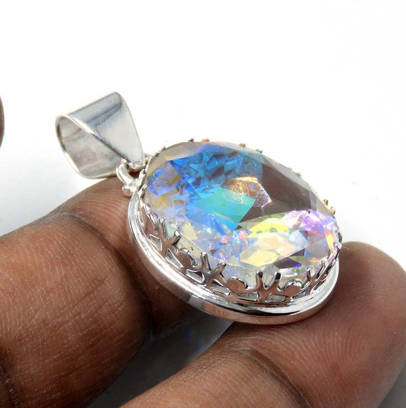 Rainbow Mystic Topaz Pendant , Sterling Silver Mystic Topaz Necklace, 37x22 mm Mercury Mystic Topaz Jewelry Pendant ,Gift For Her, Necklace image 7