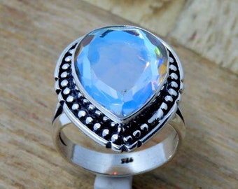Rainbow Mystic Topaz Ring, Mercury Mystic Topaz Gemstone Ring ,Mystic Topaz statement ring, 16 x13 mm Teardrop Shape top quality stone Ring