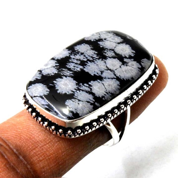 Snowflake obsidian sale ring