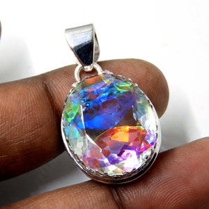 Rainbow Mystic Topaz Pendant , Sterling Silver Mystic Topaz Necklace, 37x22 mm Mercury Mystic Topaz Jewelry Pendant ,Gift For Her, Necklace image 6