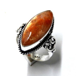 Marquise Sunstone Ring: Handcrafted Sterling Silver Gemstone Jewelry